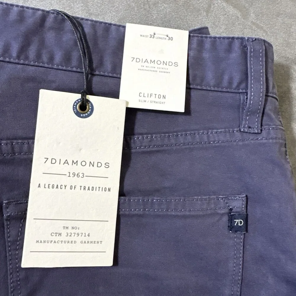 7 Diamonds Clifton Pants Men’s Navy Chino Slim Straight Fit 33x30 NWT 7D Seven